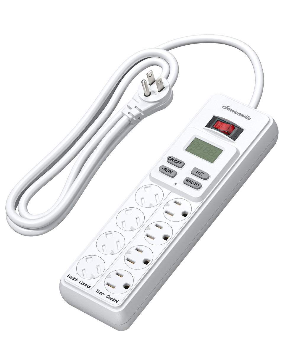 DEWENWILS 8-outlet timer power strip with timed and constant power outlets.