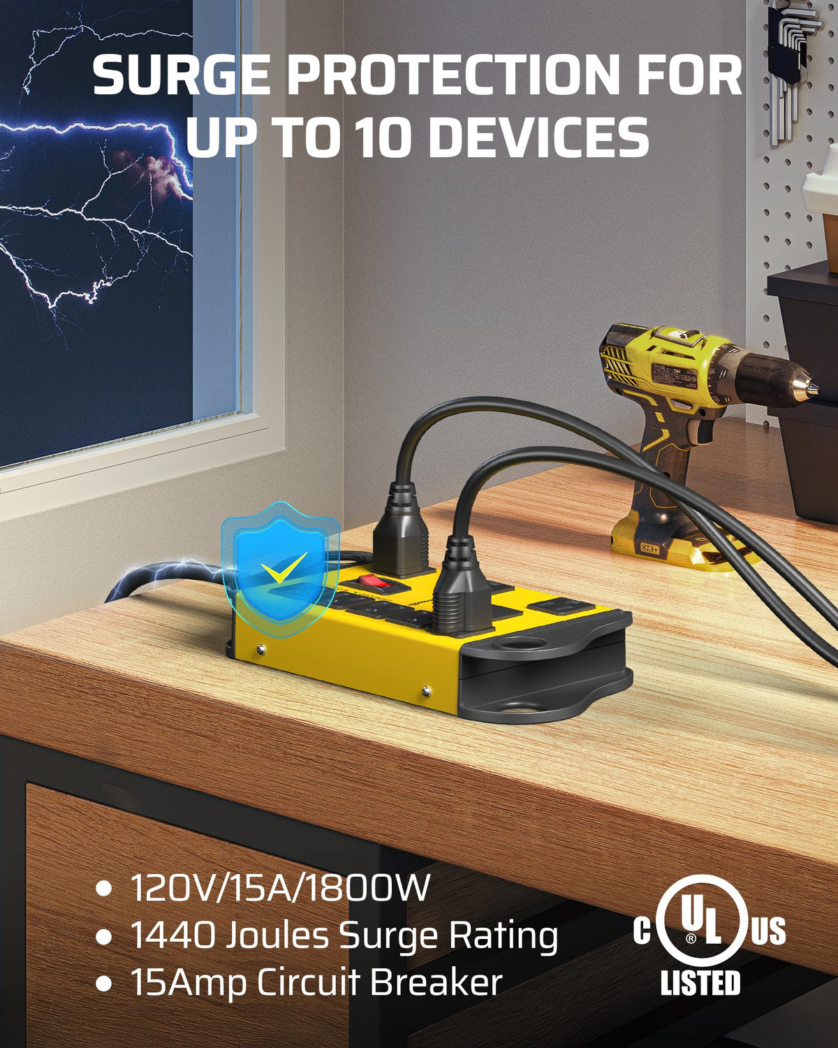 DEWENWILS right-angle flat plug with 15 ft cord for space-saving placement