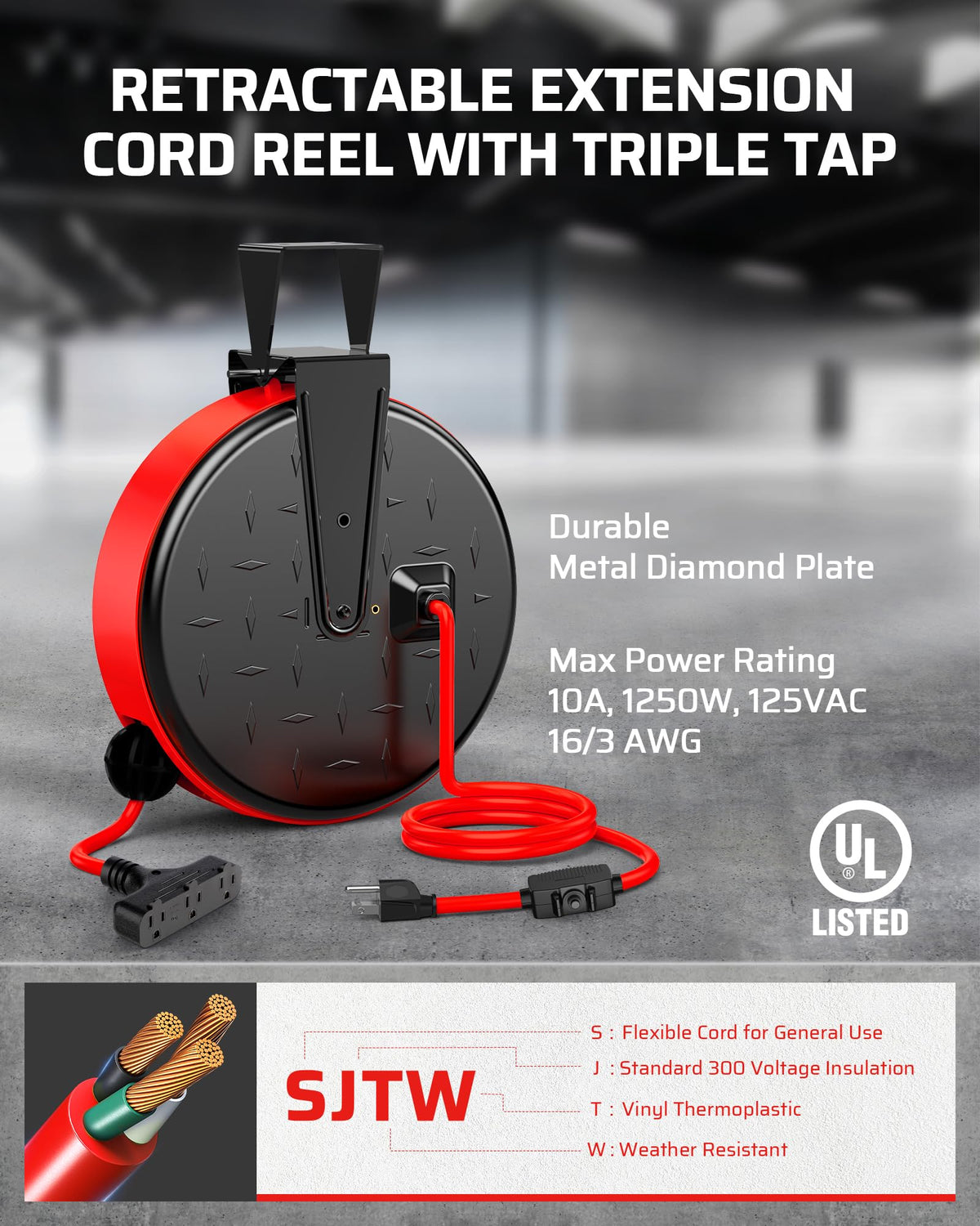 DEWENWILS close-up of red SJTW cable jacket showing durability and easy visibility