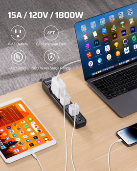 DEWENWILS flat plug design saves space behind furniture