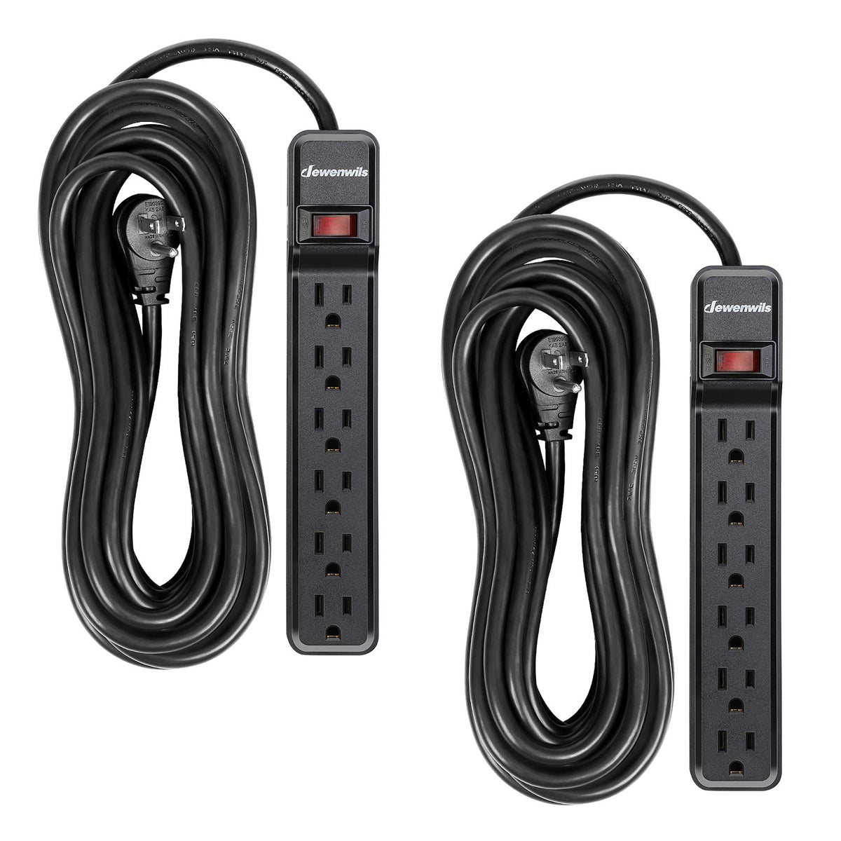DEWENWILS front view of the power strip pack showing outlets and branding for organized power