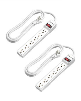 DEWENWILS front view of 6-outlet strip showing neat outlet alignment and compact design