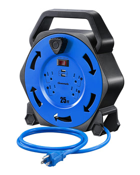 DEWENWILS front view showing compact reel and neat cable for easy storage