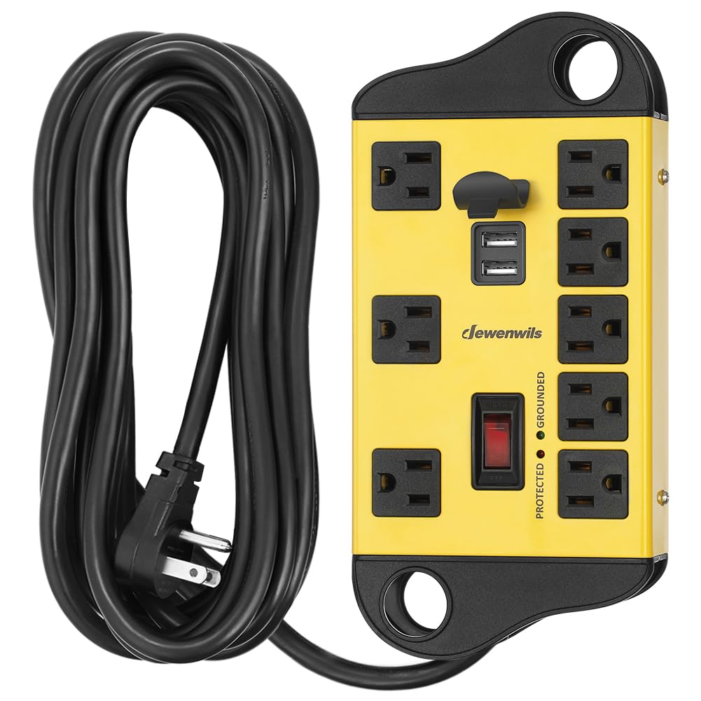 DEWENWILS front view showing eight outlets and two USB ports for versatile power