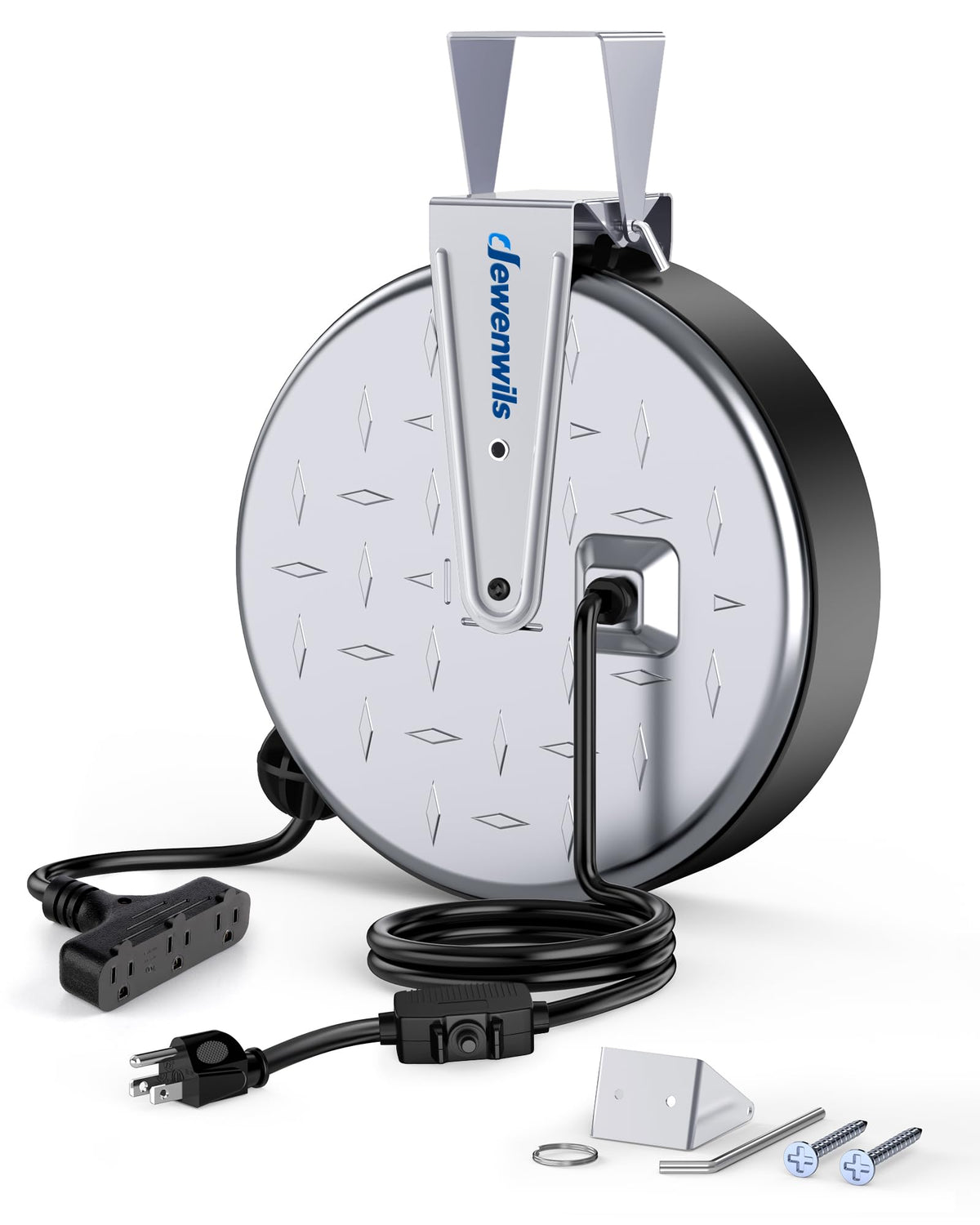 DEWENWILS front-mounted reel showing neat storage and easy access