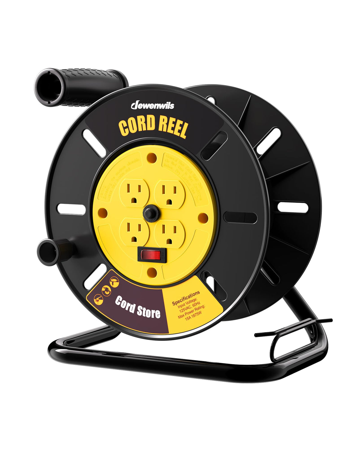 DEWENWILS front view of reel with outlets showing organized power distribution