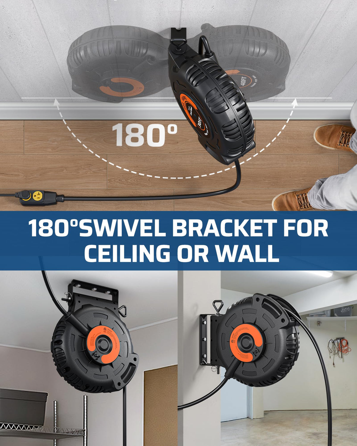 DEWENWILS organized workspace with space-saving reel for garage or workshop