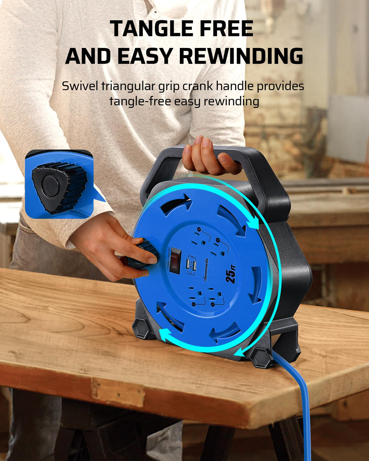 DEWENWILS cord reel in garage powering tools to increase workflow efficiency