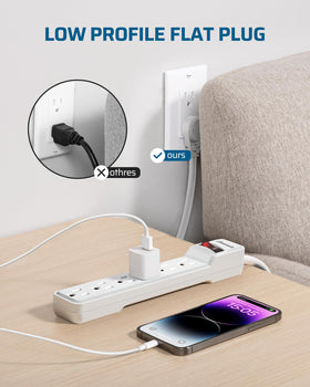 DEWENWILS power strip in a home office powering monitor and laptop for organized setup