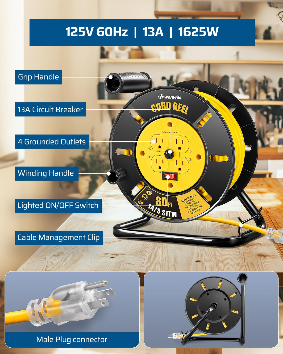DEWENWILS metal stand provides upright stability for job sites.