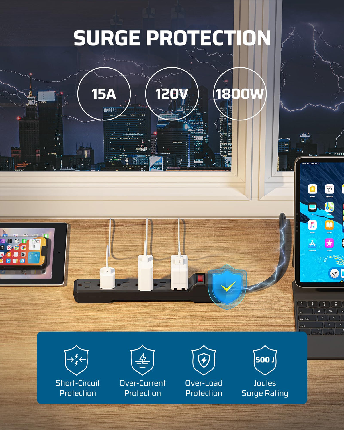 DEWENWILS mounted under desk with screws demonstrating neat cable management and secure mounting