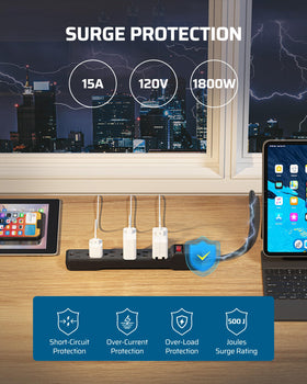 DEWENWILS mounted under desk with screws demonstrating neat cable management and secure mounting