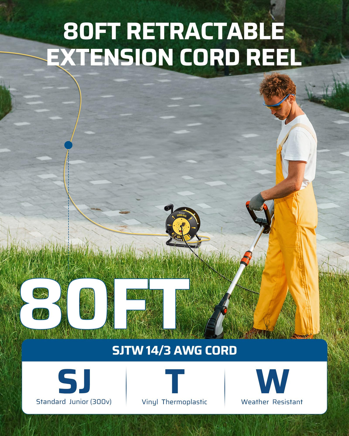 DEWENWILS outdoor indoor reel with 4 outlets powers multiple devices safely.