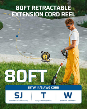 DEWENWILS outdoor indoor reel with 4 outlets powers multiple devices safely.