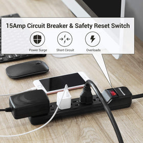 DEWENWILS detail of six grounded outlets offering multiple-device protection for home electronics