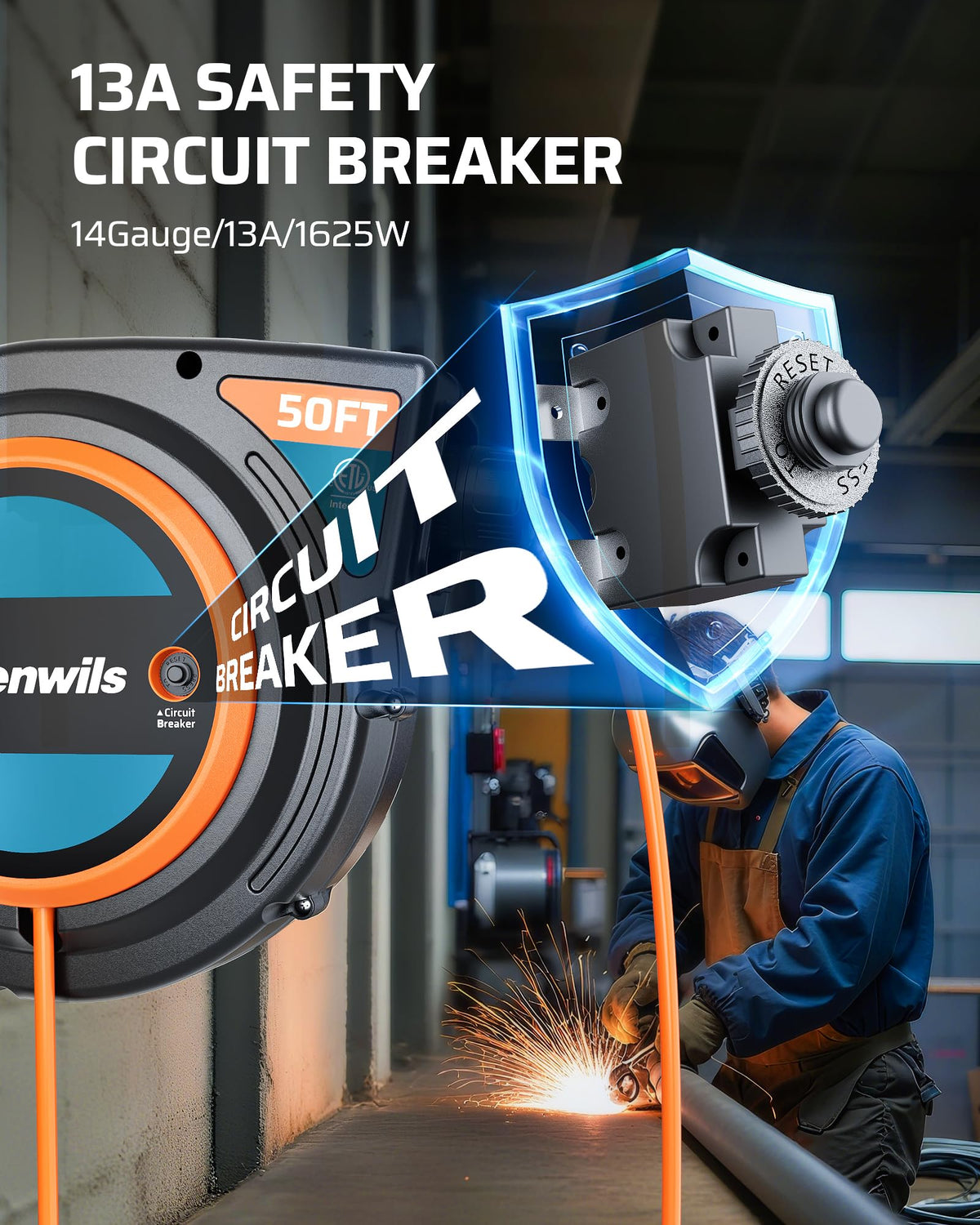 DEWENWILS portable reel design suitable for workshop and garage tasks