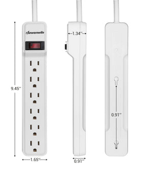 DEWENWILS power strip next to smartphone to show compact size and outlet spacing