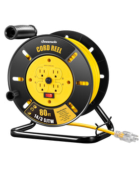 DEWENWILS retractable extension cord reel 80ft for organized indoor/outdoor use.