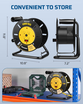 DEWENWILS reel holding 12/3 cord to show capacity and gauge compatibility