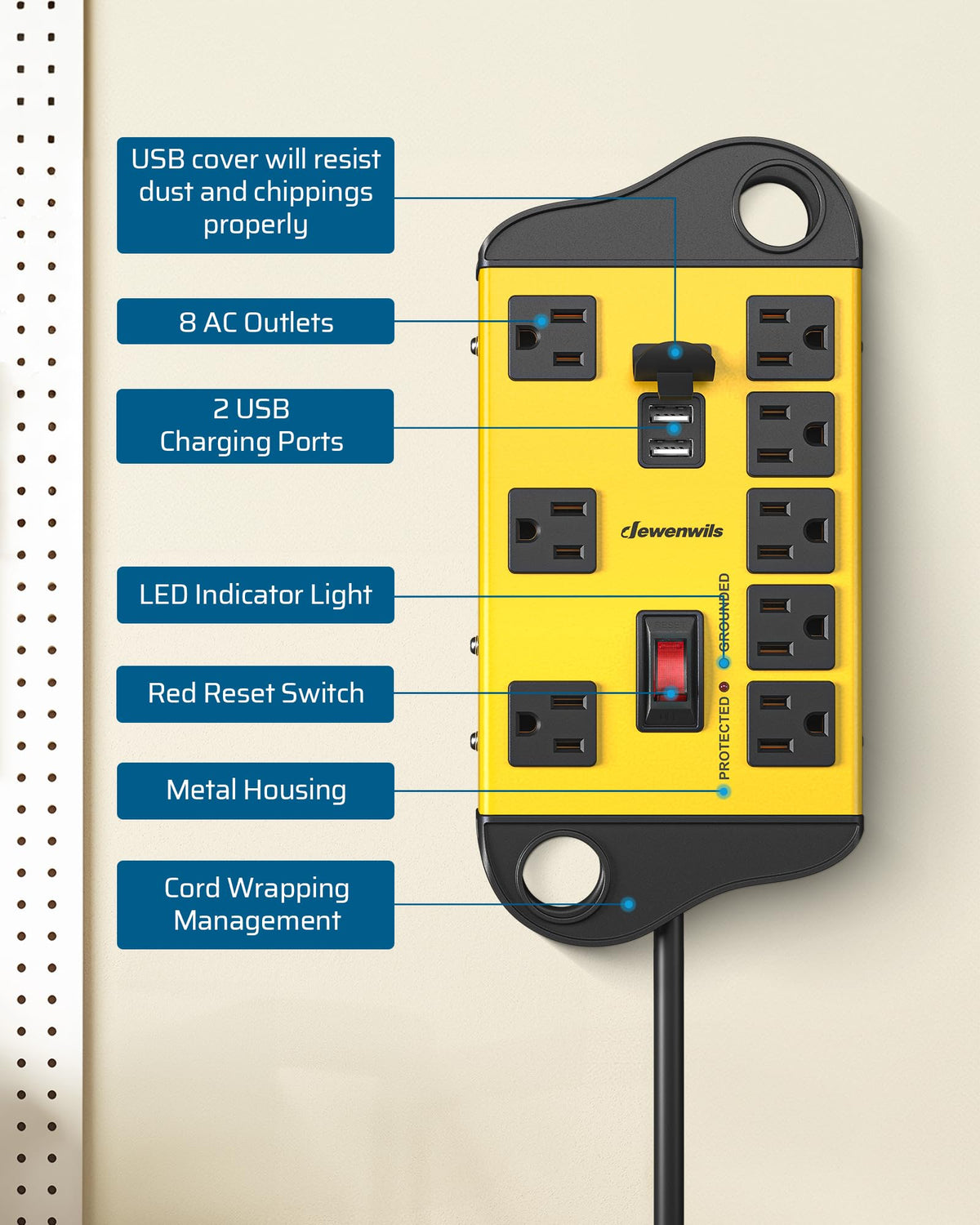 DEWENWILS two USB ports for convenient device charging in a workshop
