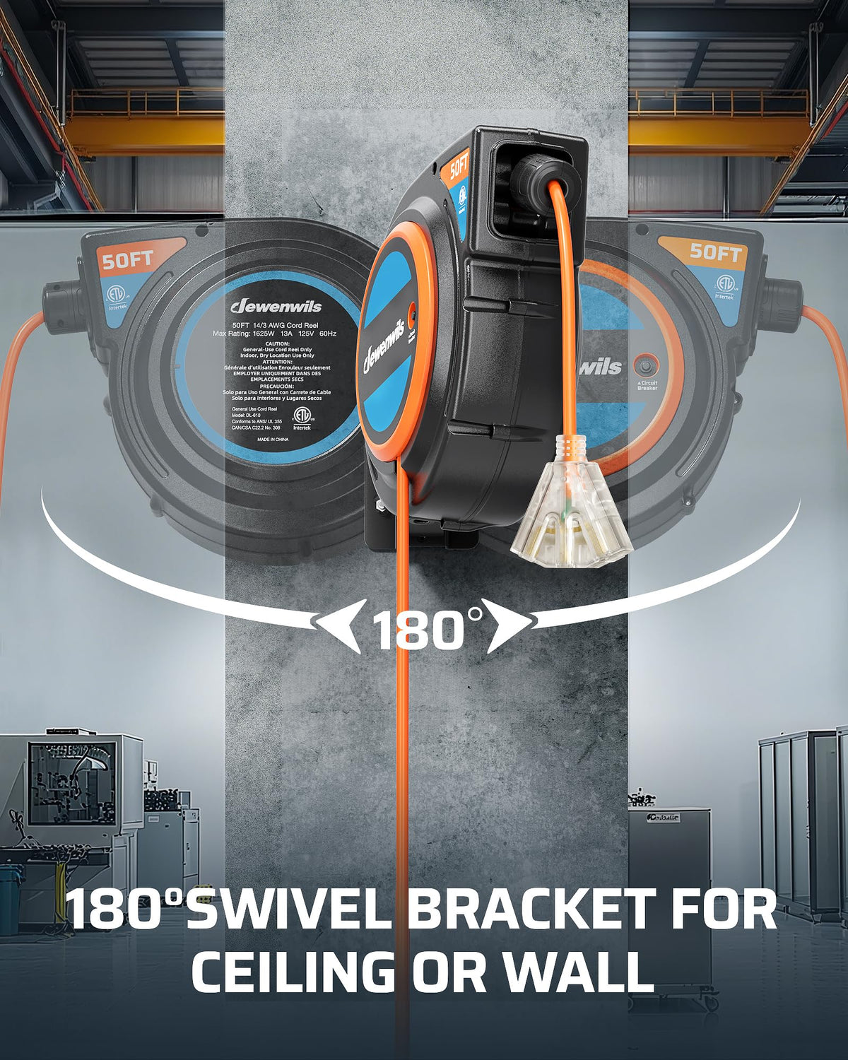 DEWENWILS wall-ceiling mount with 180-degree swivel bracket for flexible cord access