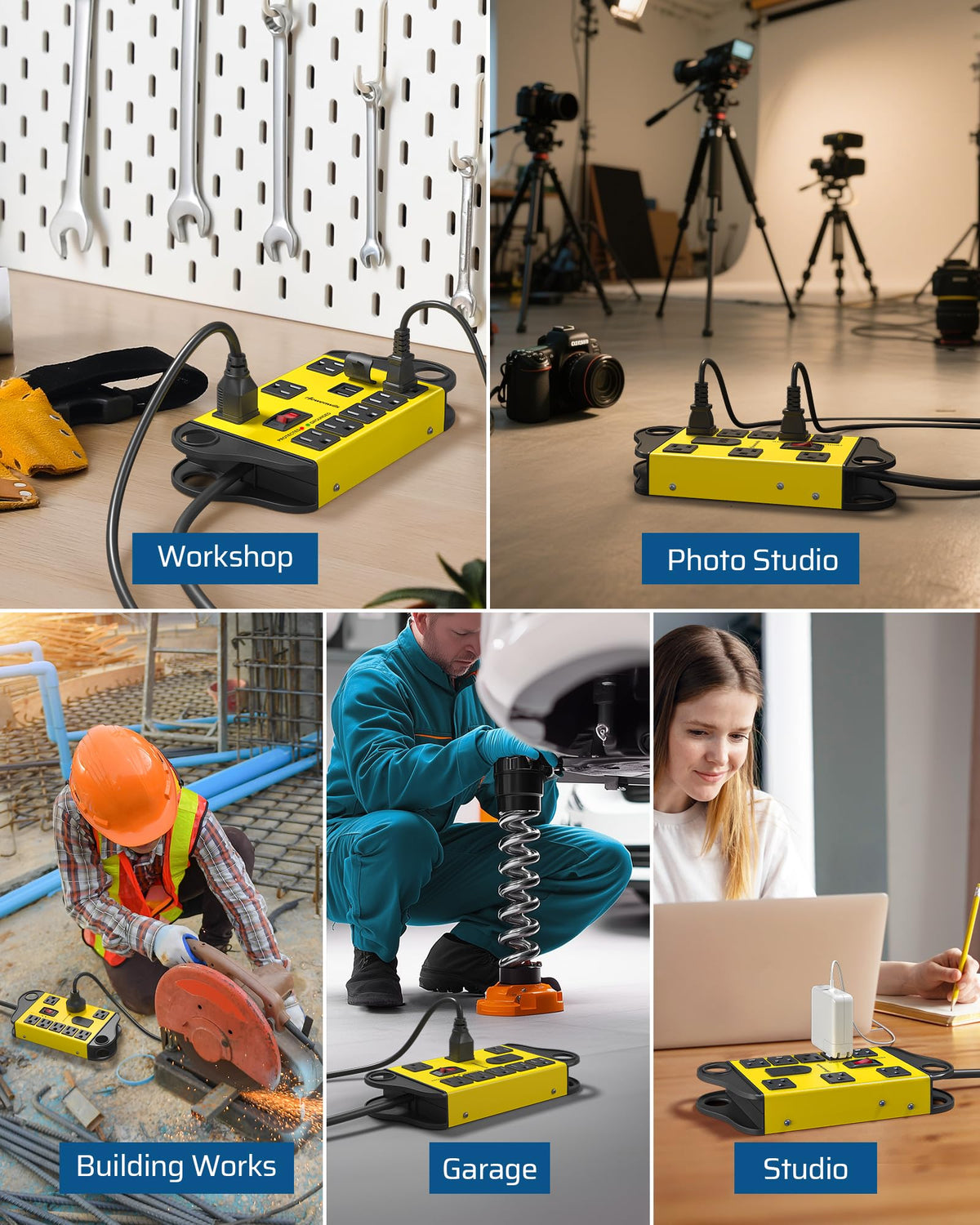 DEWENWILS wall mount design helps keep cords organized under a workbench