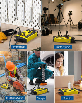 DEWENWILS wall mount design helps keep cords organized under a workbench