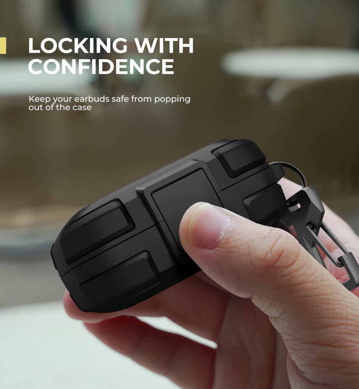 Close-up of Dexnor locking latch securing SHOKZ OpenFit Air