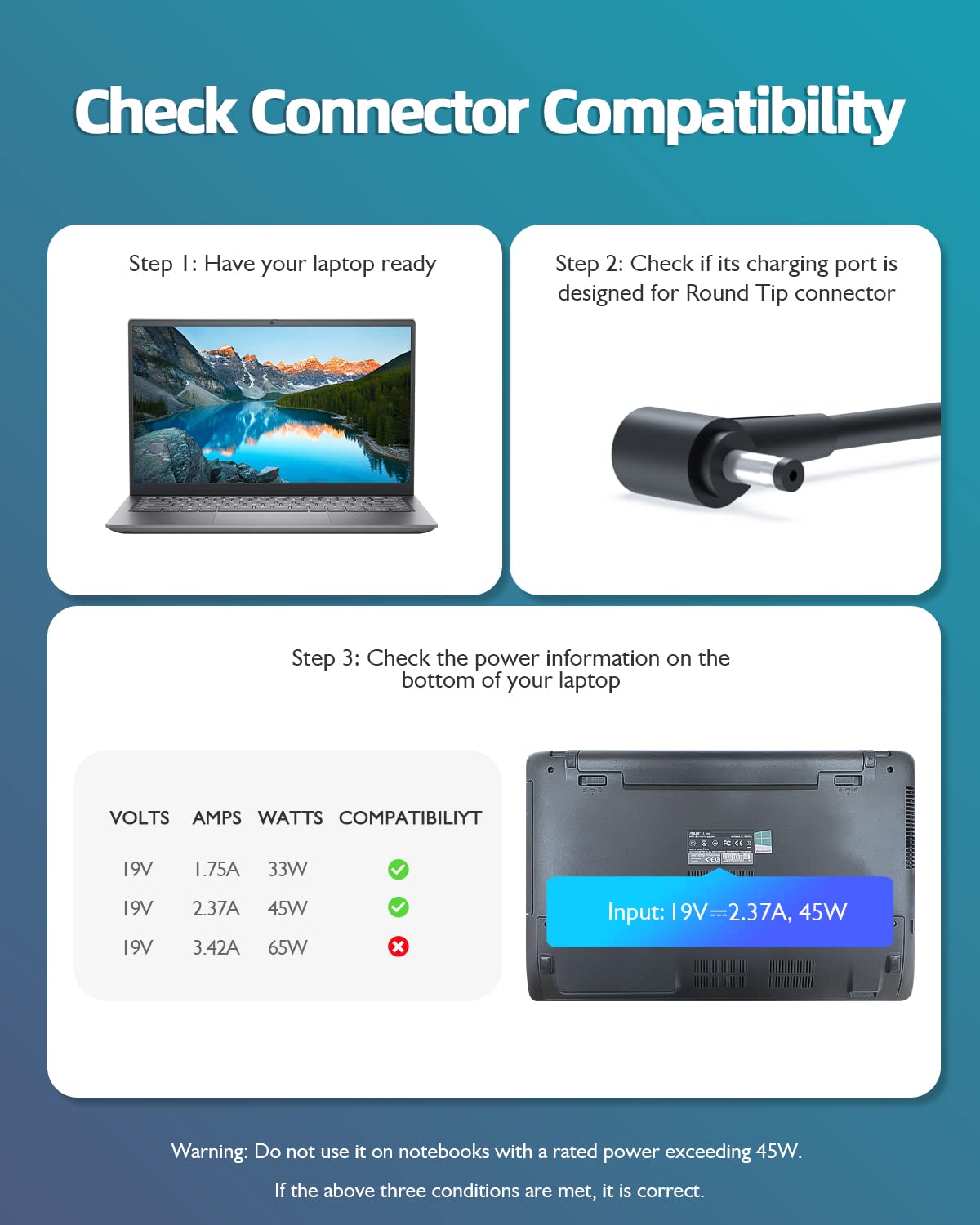 Dexpt Asus L410 charger side cable connection shows secure plug-in capability.