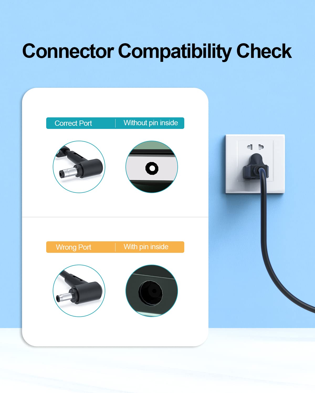 Dexpt close-up of output label indicating 19V 6.32A for correct compatibility