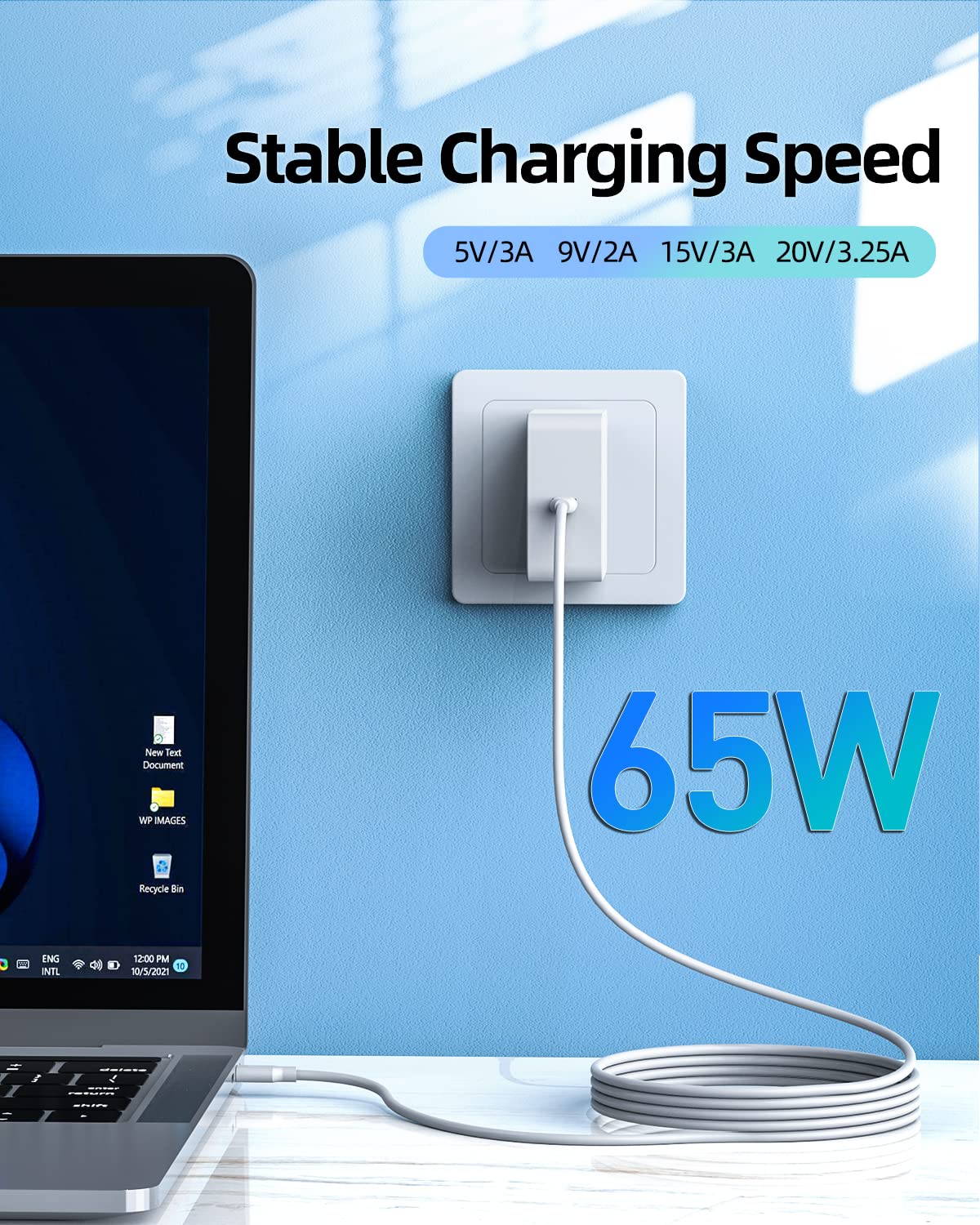 Dexpt charger with detachable 7.5-foot cable for flexible workspace setup.