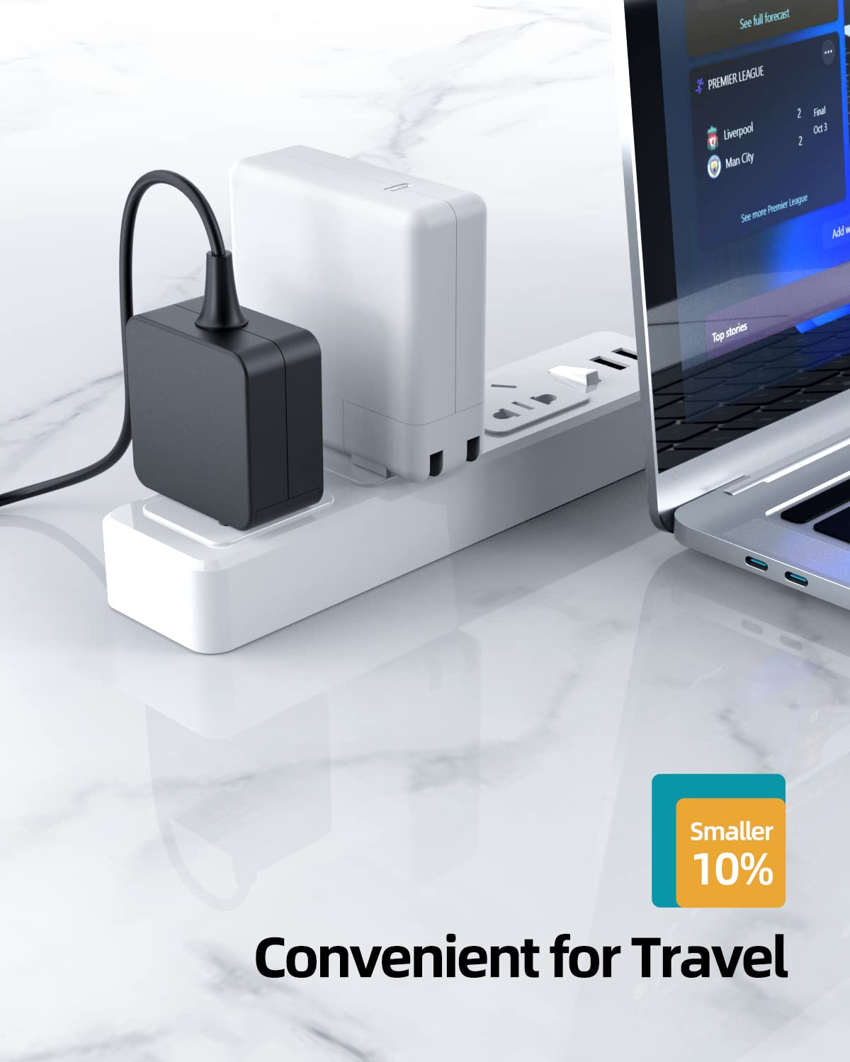 Dexpt charger with 7.5ft USB-C cable enables flexible desktop setup.