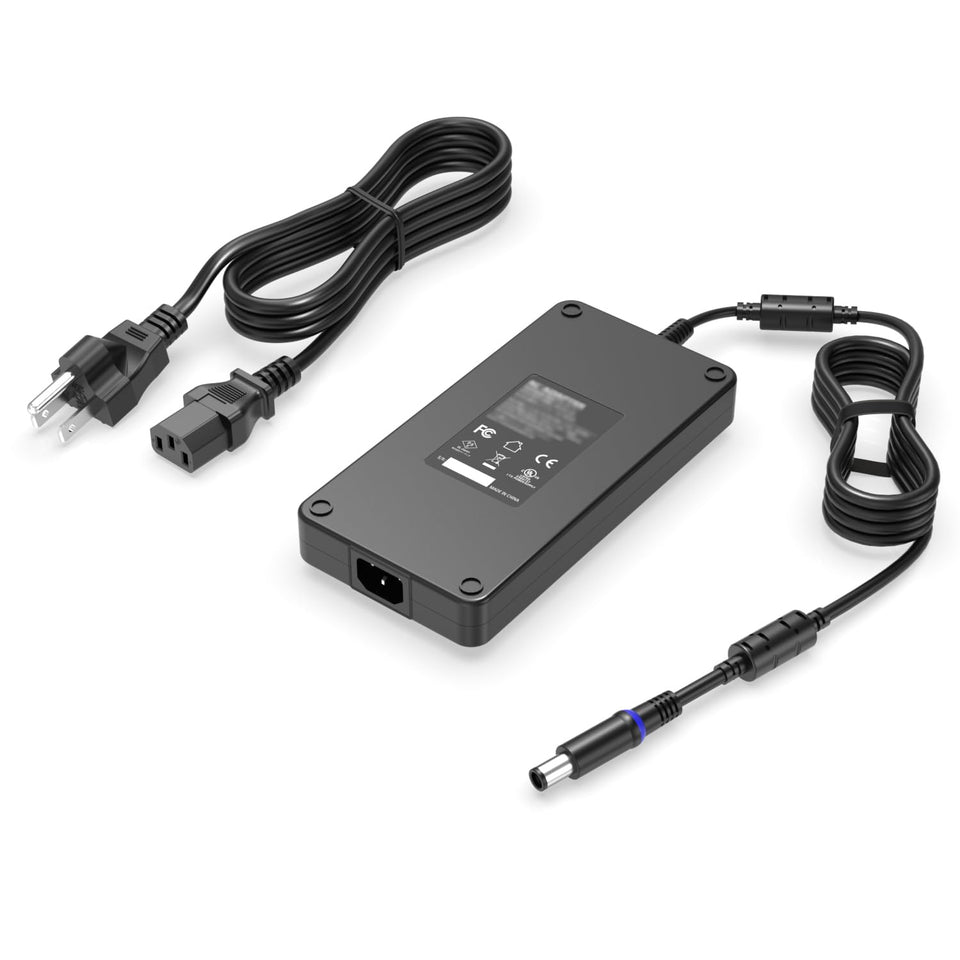 Dexpt front view of 240W adapter showing compact brick and ports, reliable power