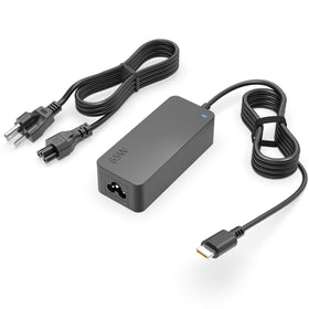 Dexpt laptop charger USB-C plug connected to a Lenovo ThinkPad for reliable power