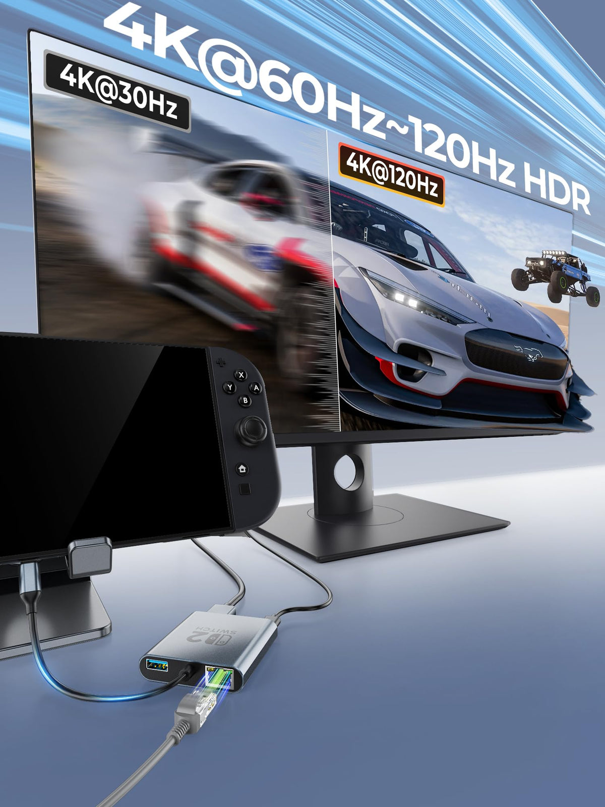 DGBOSEN closeup of HDMI and Ethernet ports for stable 4K and wired gaming