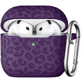 DGege leopard engraved AirPods 4 case in dark purple with durable protection