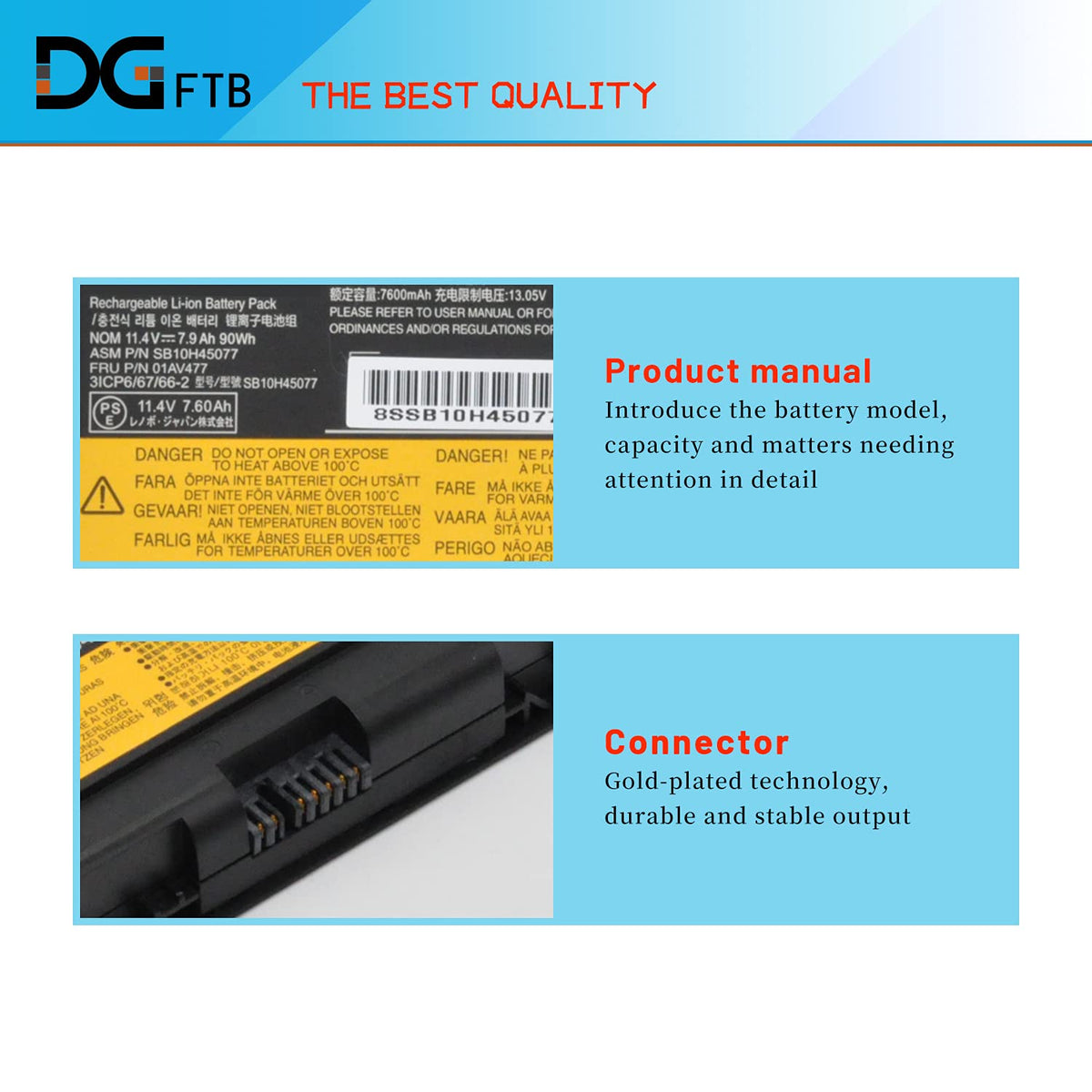 DGTECH 77+ top label closeup with part numbers, aiding correct model identification