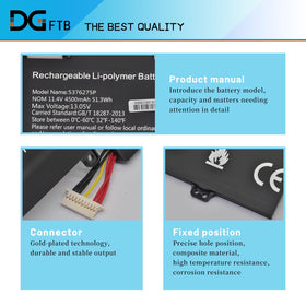 DGTECH close-up of battery label showing part numbers and compatibility benefit