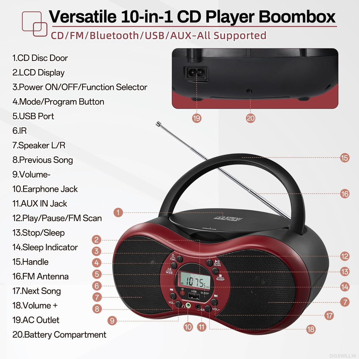 DGXWLLW open CD tray close-up showing disc playback convenience