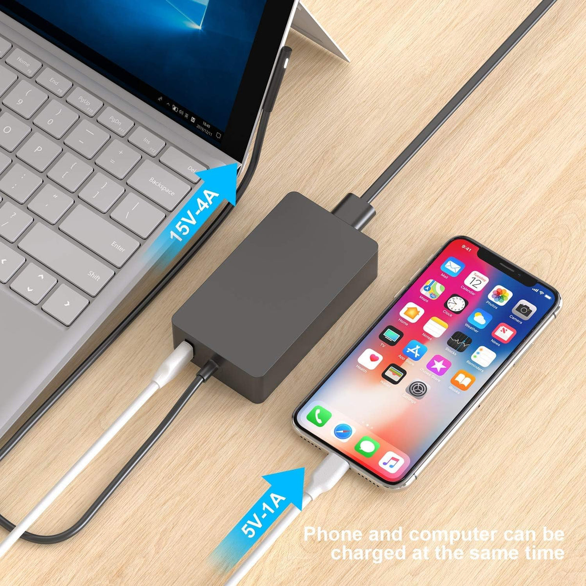 DHMXDC extra USB 2.0 port allows charging a phone concurrently