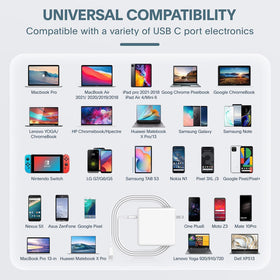 DHMXDC 96W USB-C charger with folding plug for compact travel storage.