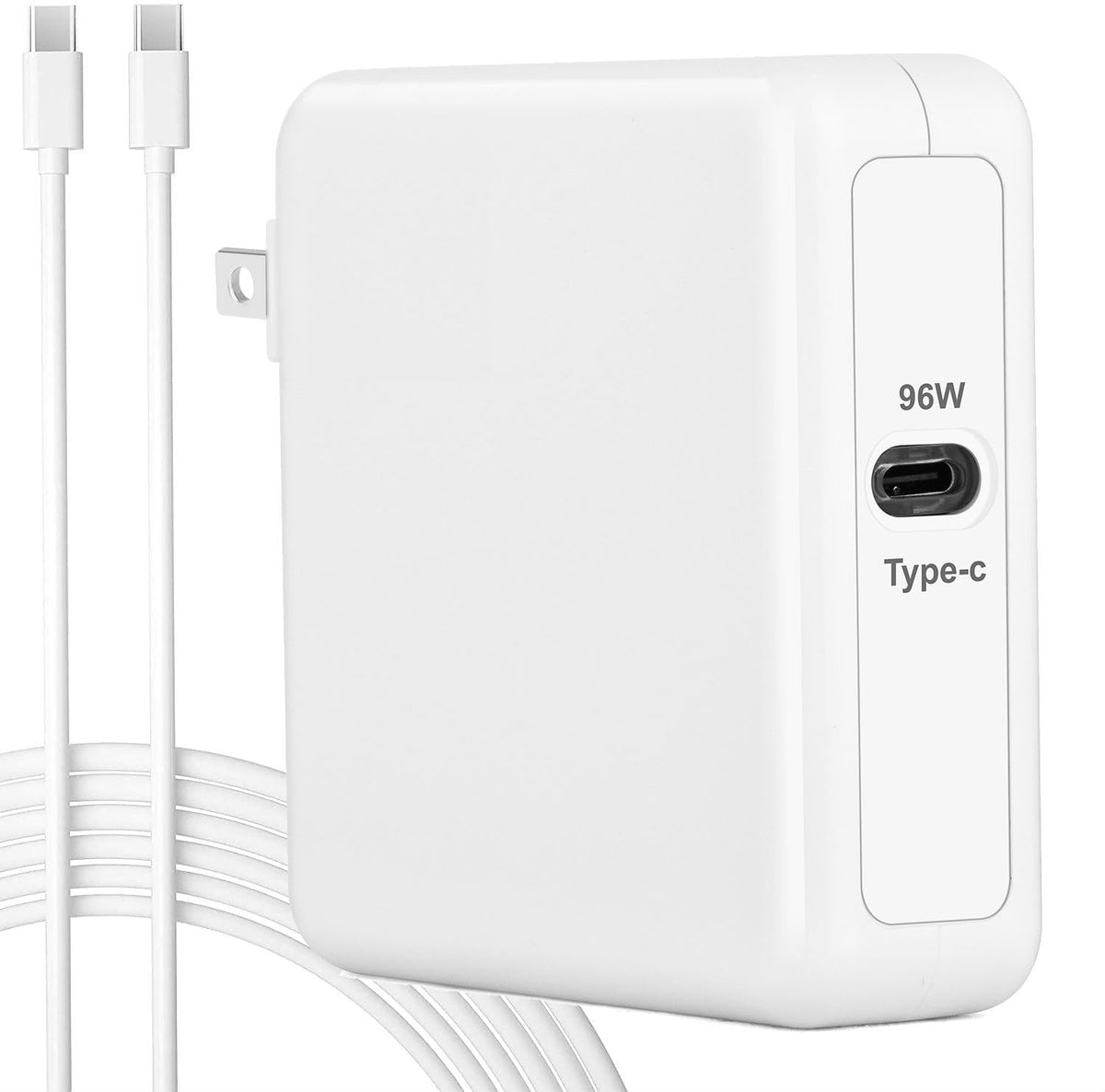 DHMXDC 96W USB-C charger powering a MacBook Pro safely and efficiently.