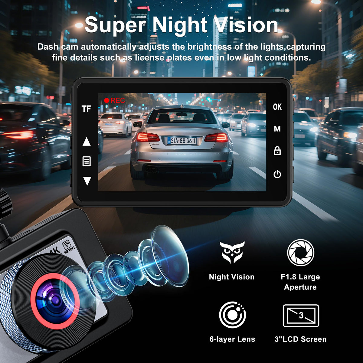 Diamond Lark 3-inch IPS screen displaying playback, easy review benefit