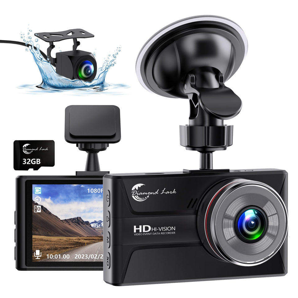 Diamond Lark front camera mounted on windshield showing clear roadview and evidence capture
