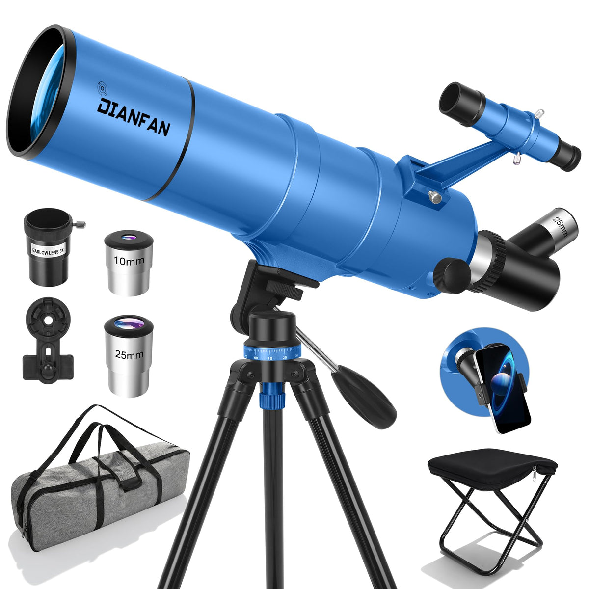 Dianfan 90mm aperture telescope setup enables quick, easy assembly for beginners.