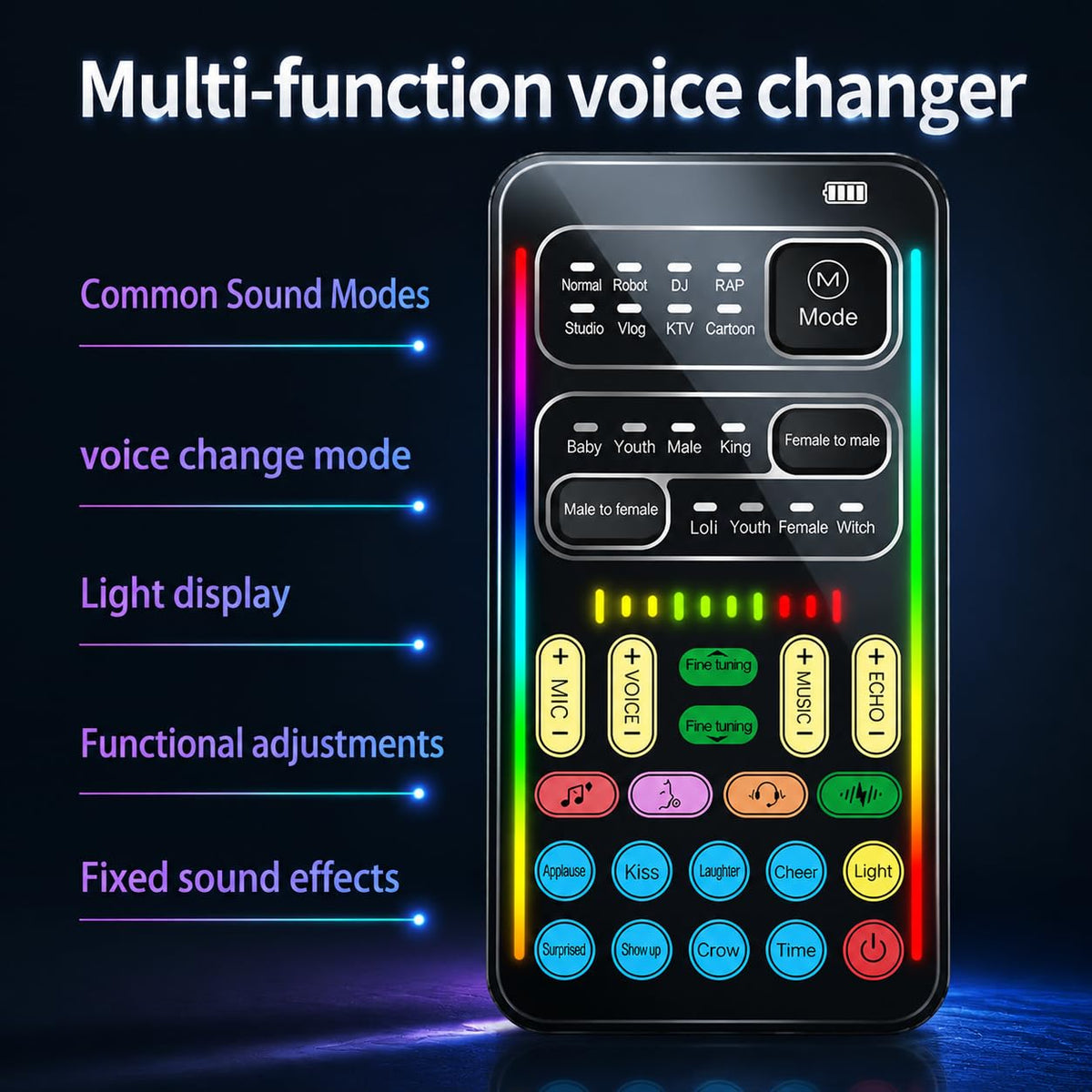 DIANMO i9Live audio mixer with eight voice modes for creators.