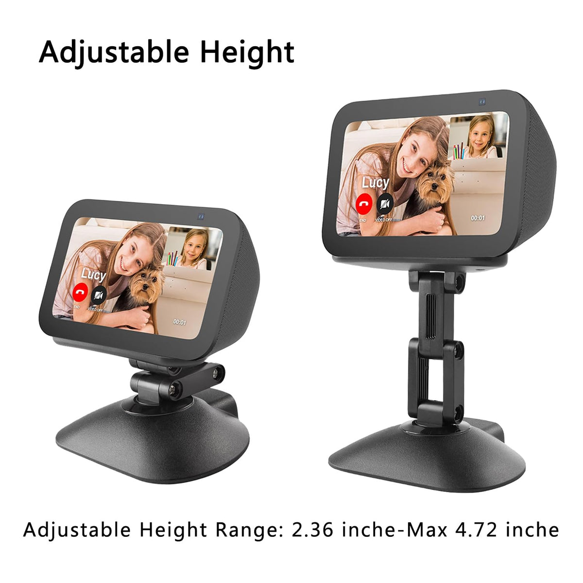 Dianves Echo Show 5 stand enables tilt-rotation for flexible viewing positions.