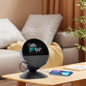 Dianves stand with Echo Spot mounted protecting device from tabletop spills
