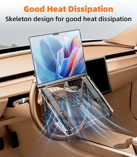 DICMKY mounted on steering wheel in car, secure hands-free workspace