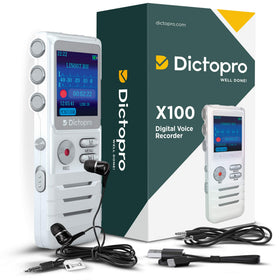 Dictopro X100 in pocket for scale, portable recording on the go